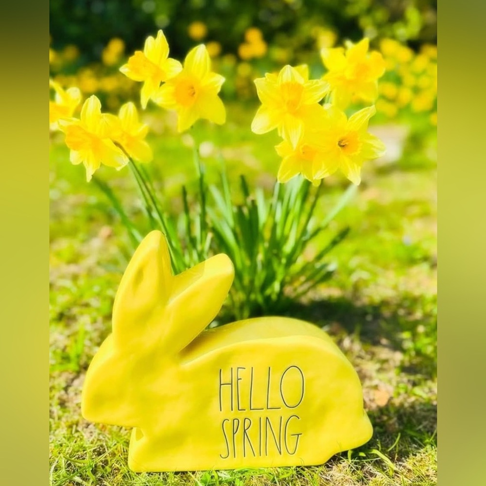 NEW Rae Dunn HELLO SPRING Yellow Bunny Rabbit Figurine Easter Decor